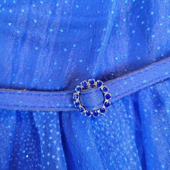 NWT Violet Weekend Juniors One-Shoulder Glitter Organza Ballgown in Azure Blue - Picture 6 of 11